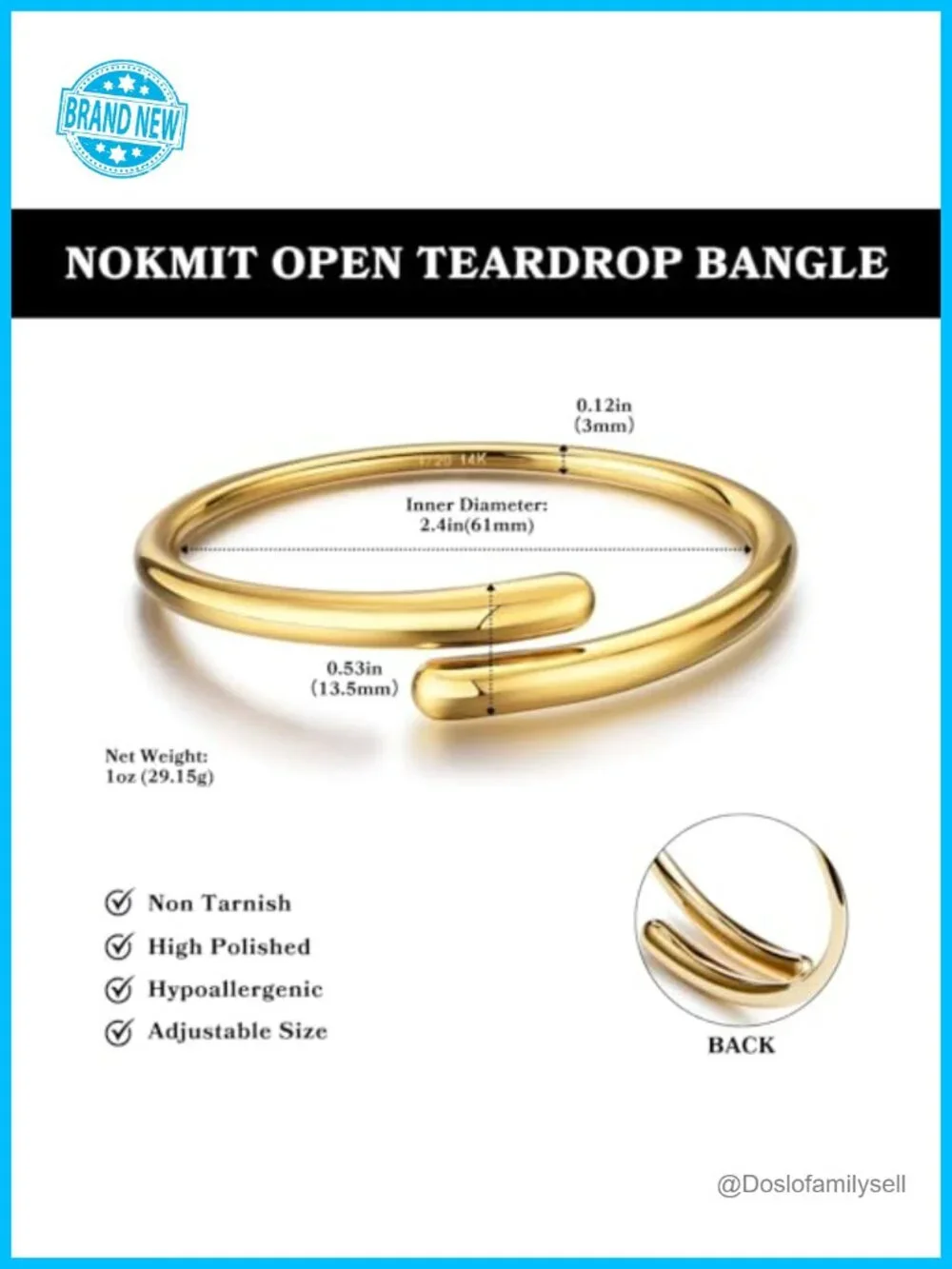 14K Gold Filled Cuff Bracelet Bypass Teardrop Adjustable Open Wrap